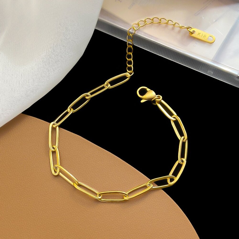 3/$35 PVD Coated 18K Gold Plated Paperclip Chain Bracelet Stainless Steel